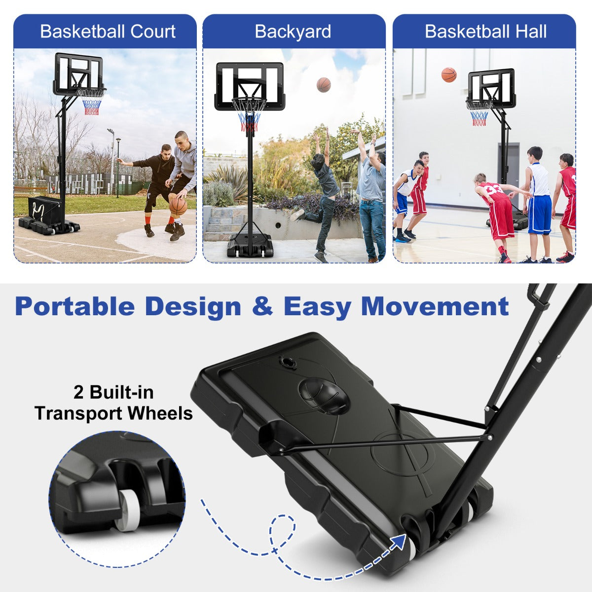 5-Level Height Adjustable Basketball Hoop Stand with Backboard for Exercise