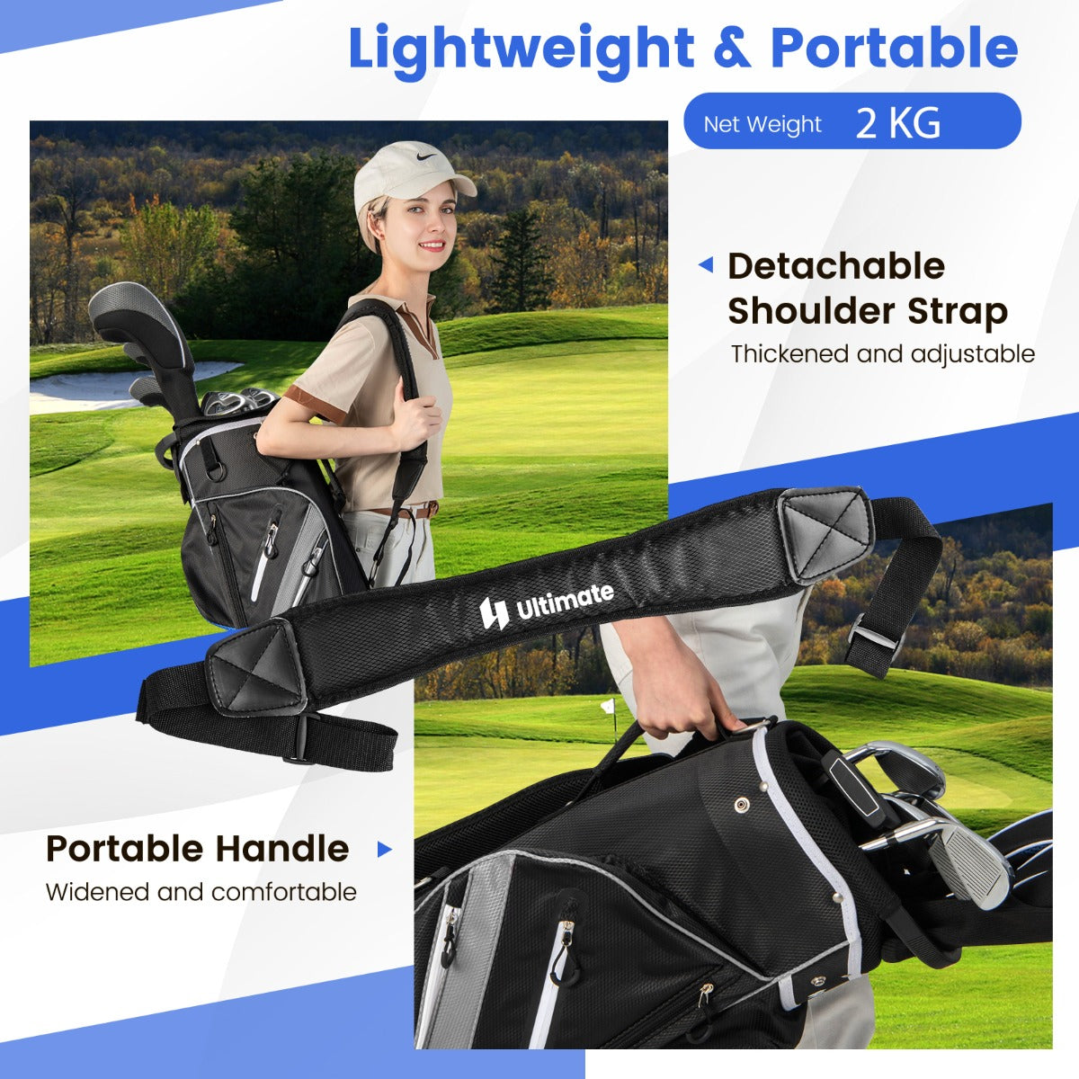 Golf Cart Bag with 14 Way Top Dividers 9 Pockets and Cooler Bag-Black