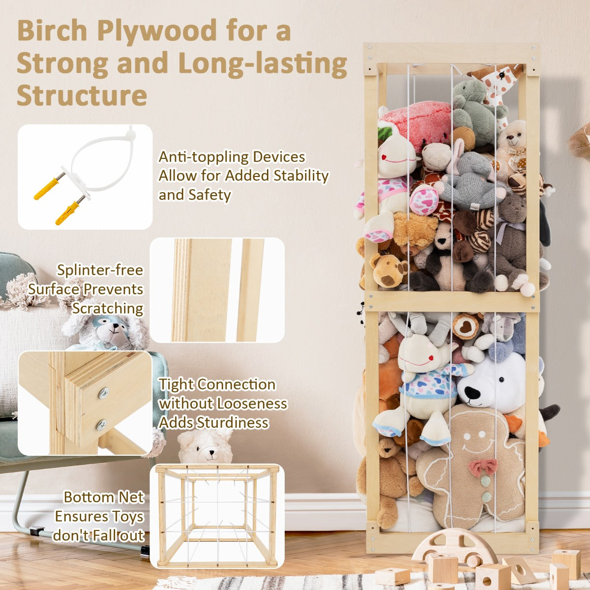 300L Large Space-saving Stuffed Toy Storage-Natural