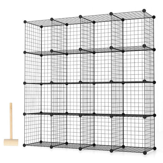 Stackable 16 Wire Cube Storage Organizer Metal Grids Storage Shelves-Black