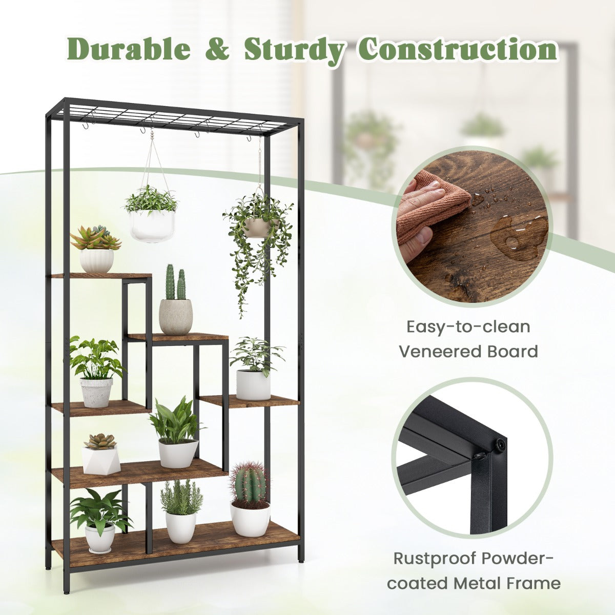 Multifunctional plant shelf creates an organized indoor garden and clutter-free display