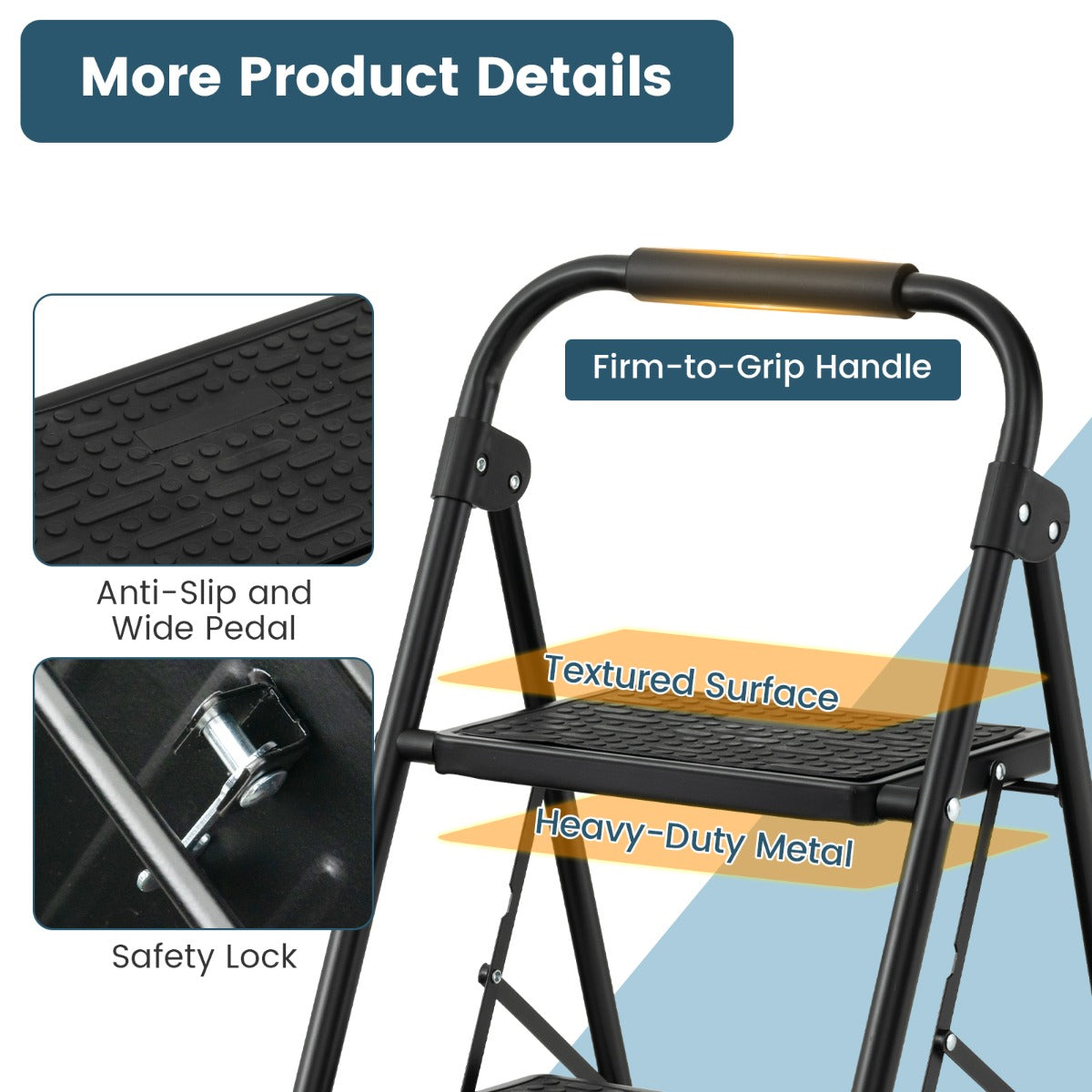 Folding Step Stool with Padded Handgrip and Wide Anti-Slip Pedal for Kitchen/Household/Garden