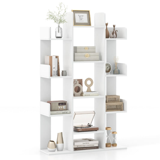 Tree Bookshelf with 13 Open Shelves for Living Room Study or Office-White