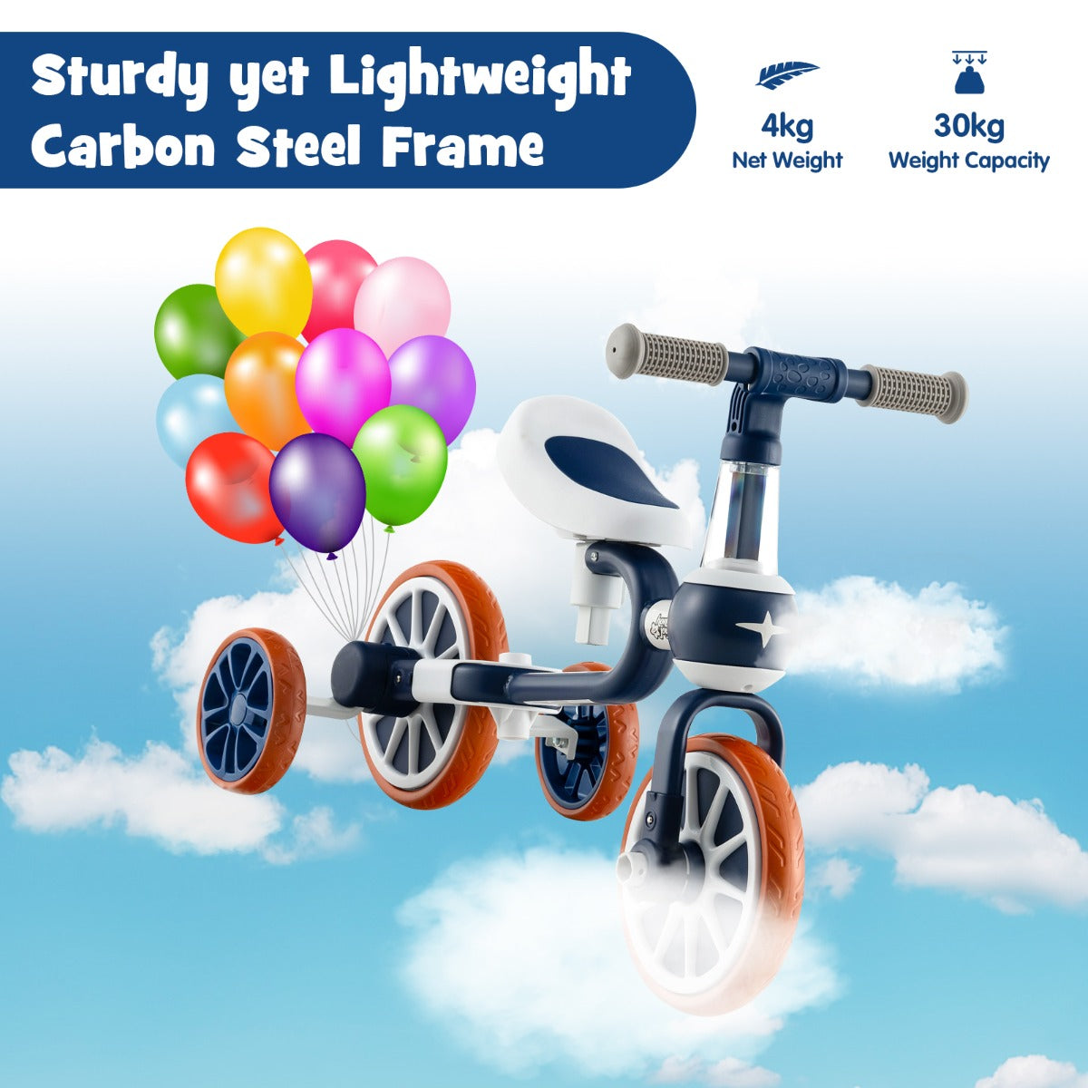 4-in-1 Kids Trike Bike with Adjustable Parent Push Handle for Kids Aged 2-4-Navy