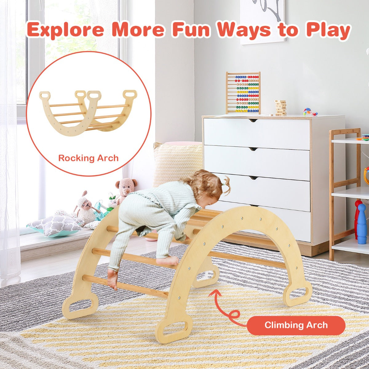 7-in-1 Wood Triangle Climbing Toys for Toddlers 1+ Years Old