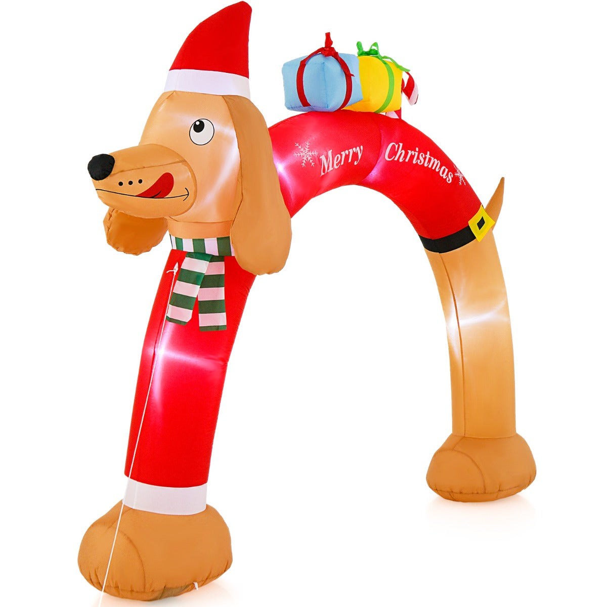 Reusable outdoor Christmas decoration measures 300 by 100 by 242 cm when inflated