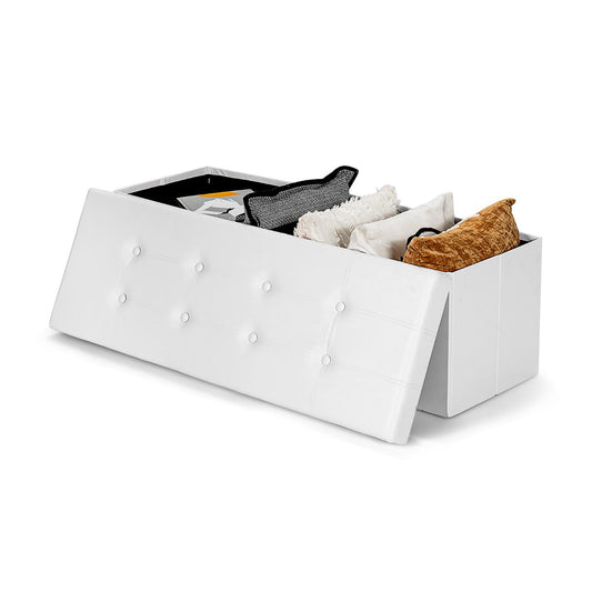 Black and brown folding bench offering comfortable seating and spacious concealed storage