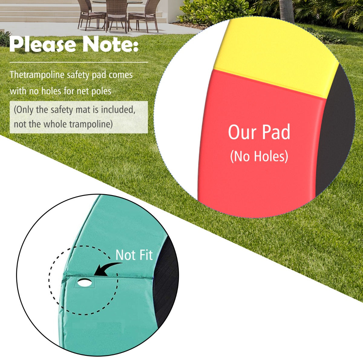12FT/14 FT Waterproof Trampoline Replacement Safety Pad-Multicolour-14FT