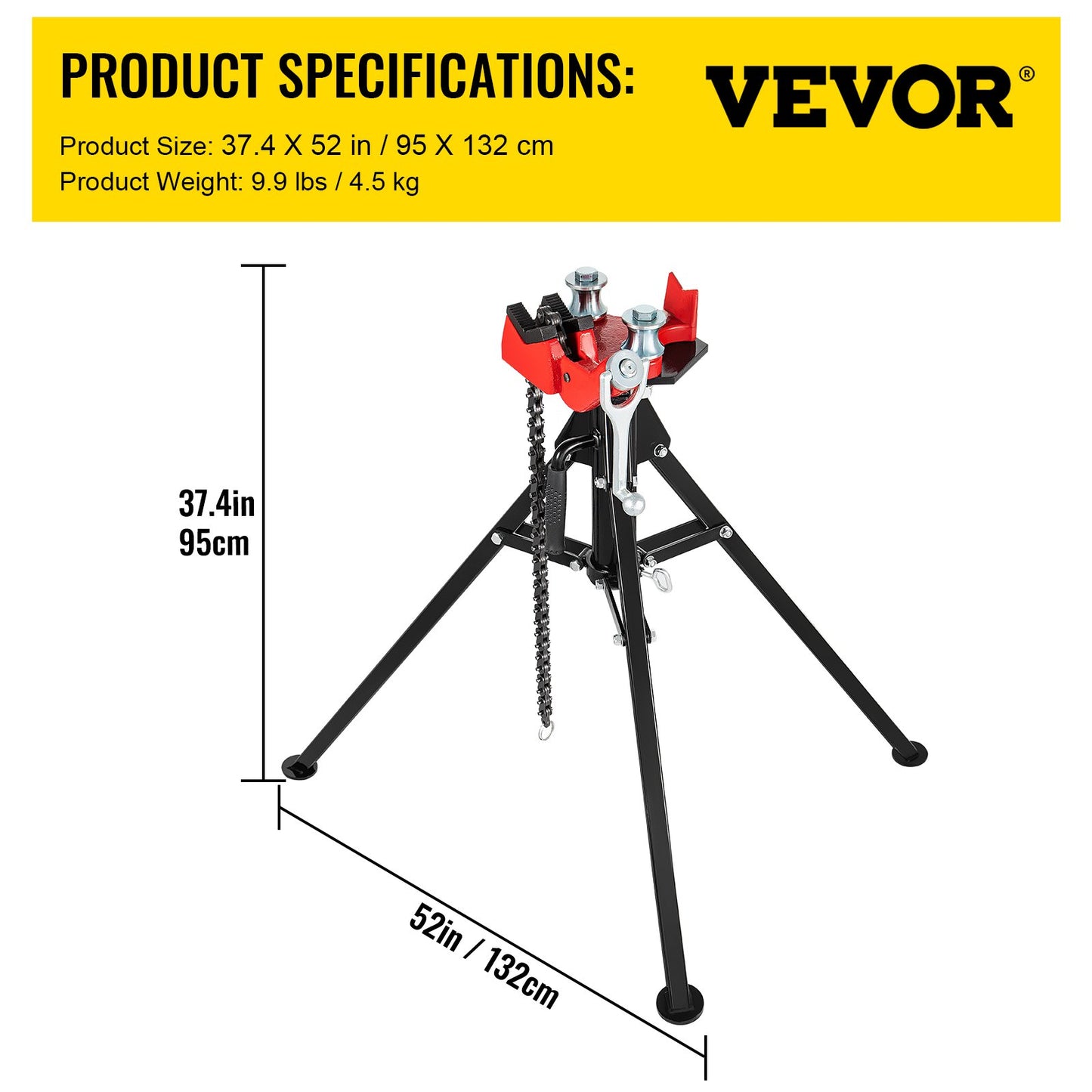 VEVOR Tripod Pipe Chain Vise, 1/8"-5" Pipe Capacity, 36.4“ Length Chain Vise Stand