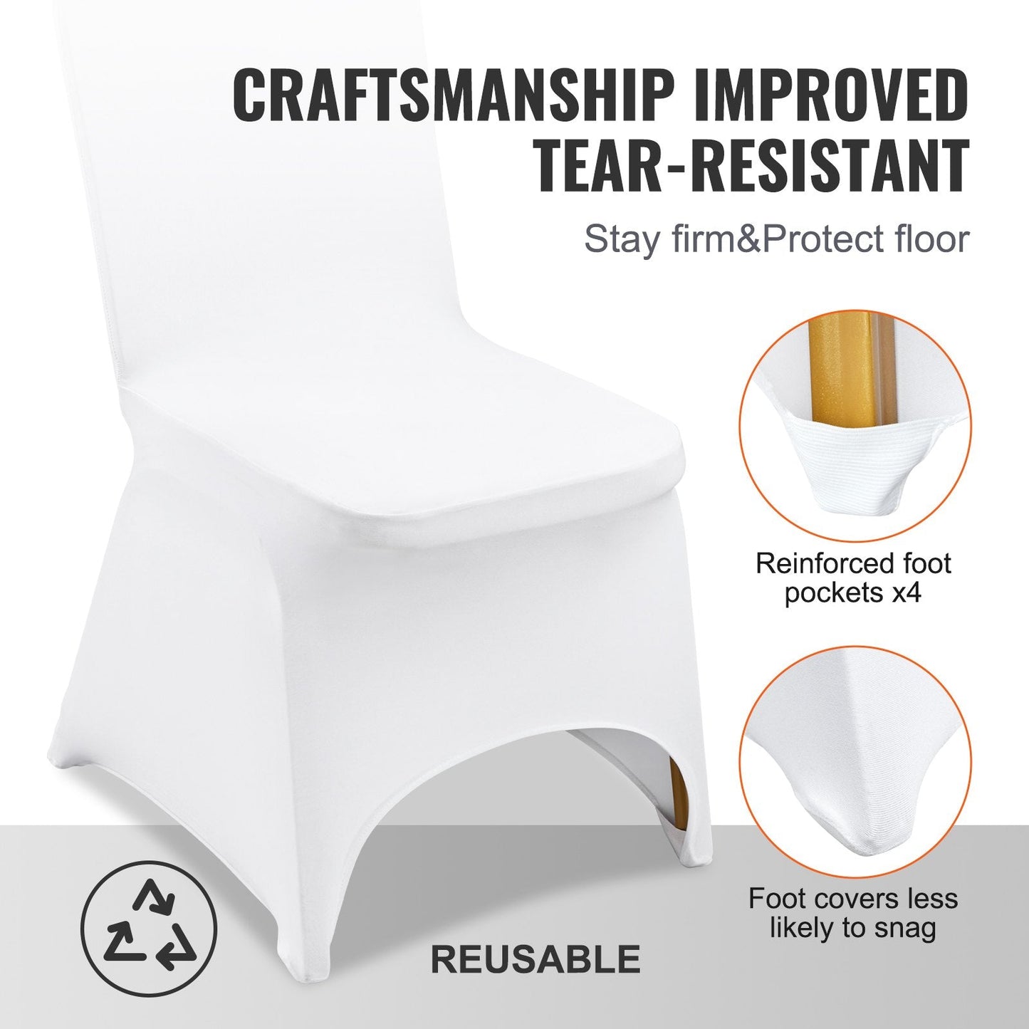 Universal Stretch Spandex Chair Covers for Events - 100PCS White