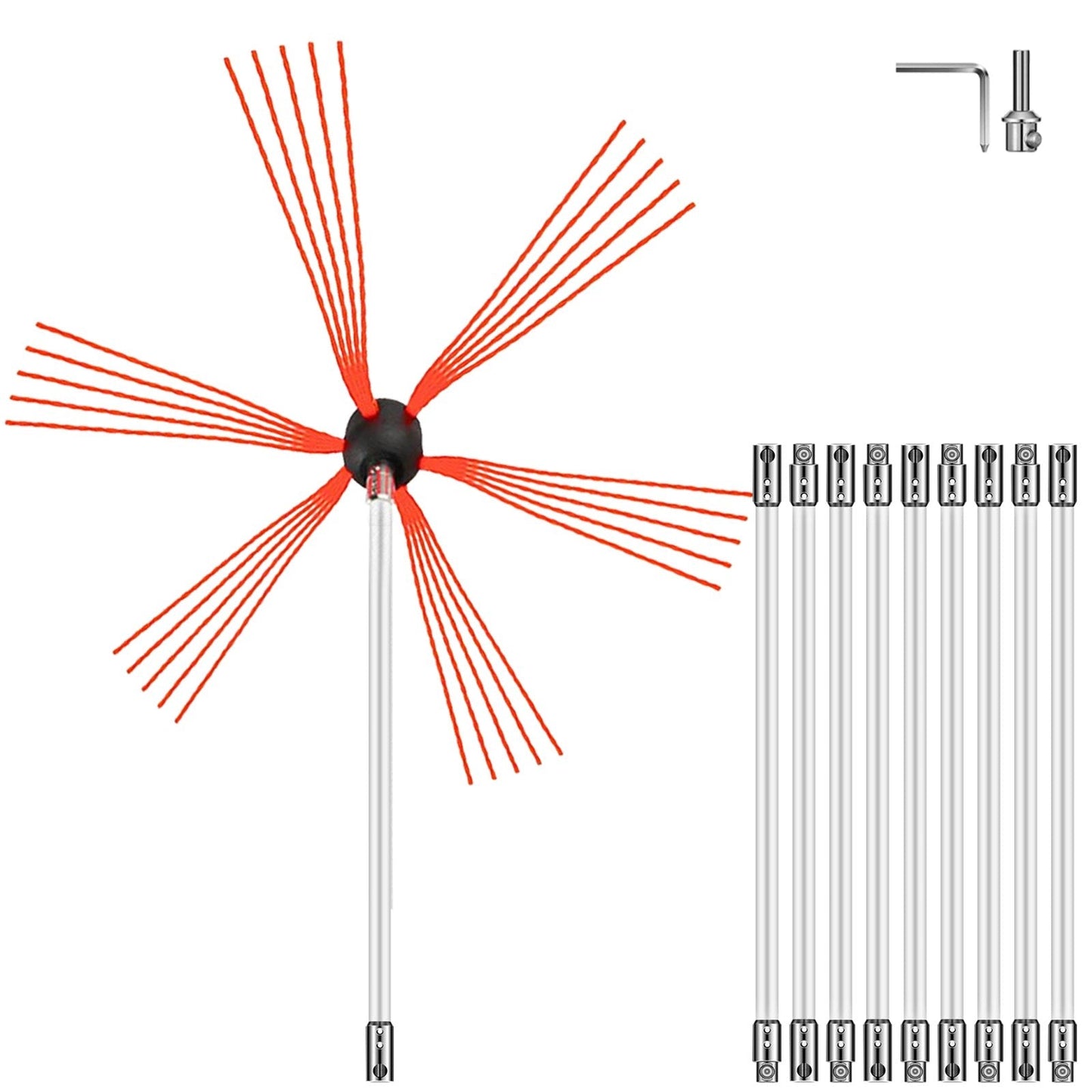 Flexible 10m Chimney Cleaning Kit with Nylon Brush and 10 Rods