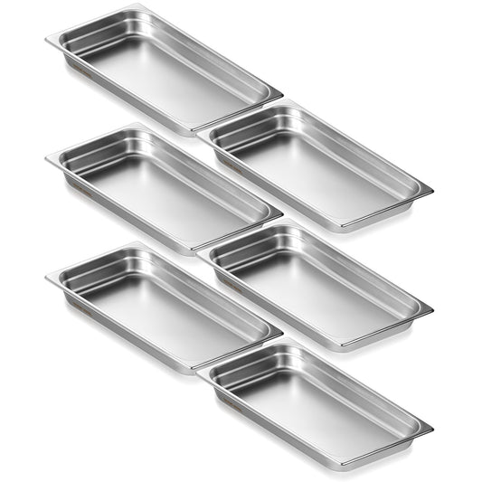 VEVOR 6 Pack Hotel Pans, Full Size Anti-Jam Steam Pan, 0.8mm Thick Stainless Steel