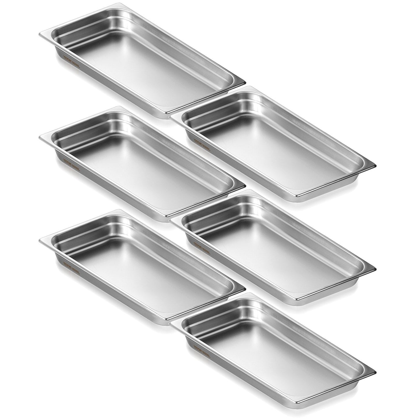 6-Pack Full-Size Stainless Steel Hotel Pans, 0.8mm Thick, 5.4 kg, 67 mm Deep