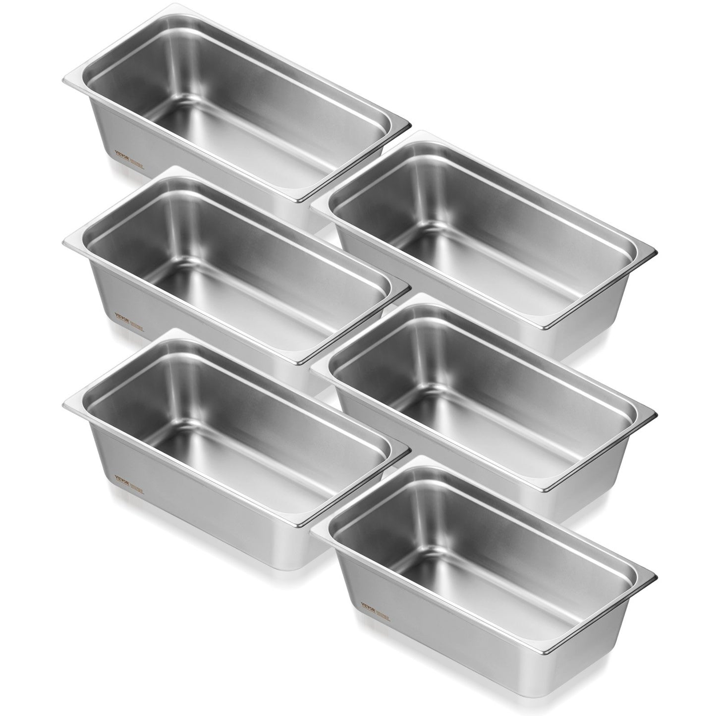 VEVOR 6 Pack Hotel Pans, Full Size Anti-Jam Steam Pan, 0.8mm Thick Stainless Steel