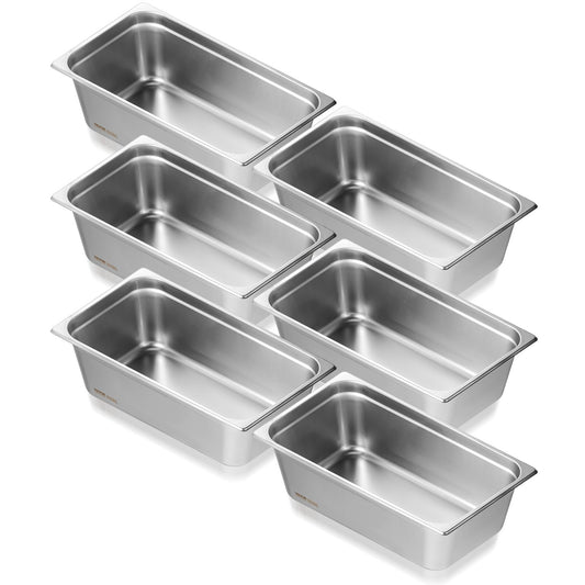 VEVOR 6 Pack Hotel Pans, Full Size Anti-Jam Steam Pan, 0.8mm Thick Stainless Steel
