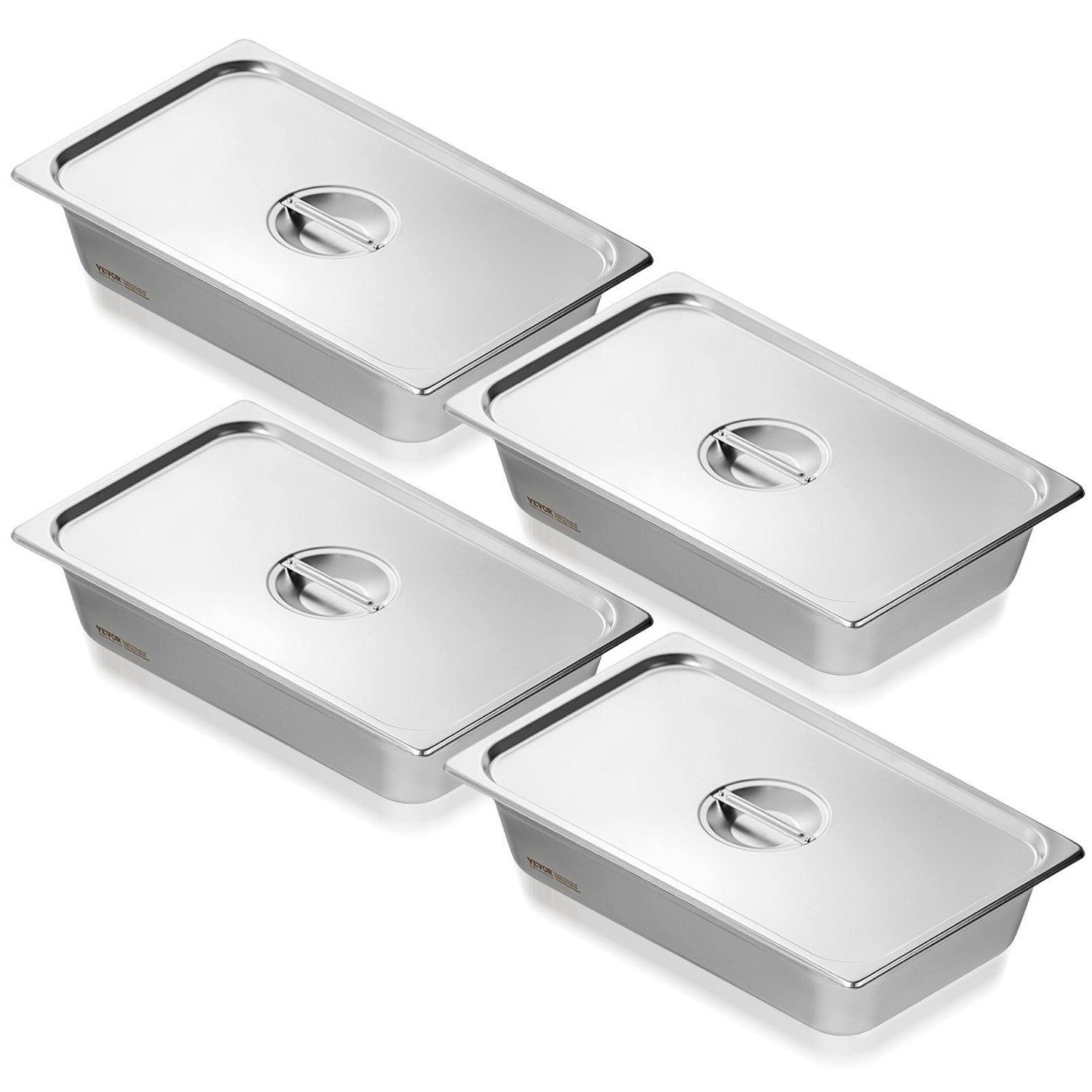 Stainless Steel Full Size Hotel Pans with Lids, 4-Pack, 0.8mm Thick, 13.9L Capacity