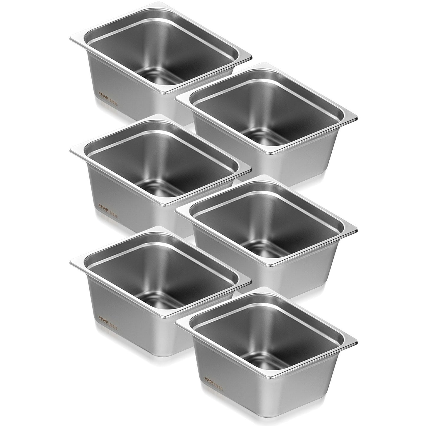 6 Pack Stainless Steel Anti-Jam Pans, 1/2 Size, 0.15m Deep, Commercial Use