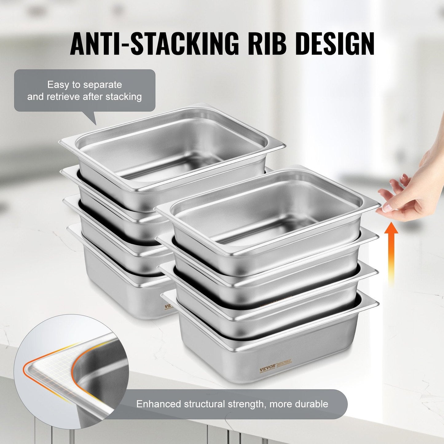 8-Pack Stainless Steel Steam Table Pans with Lids, 4-Inch Deep, 8.0 kg Total