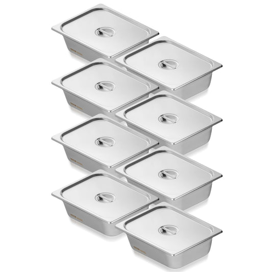 VEVOR 8 Pack Hotel Pans, 1/2 Size Anti-Jam Steam Pan with Lid, 0.8mm Thick Stainless