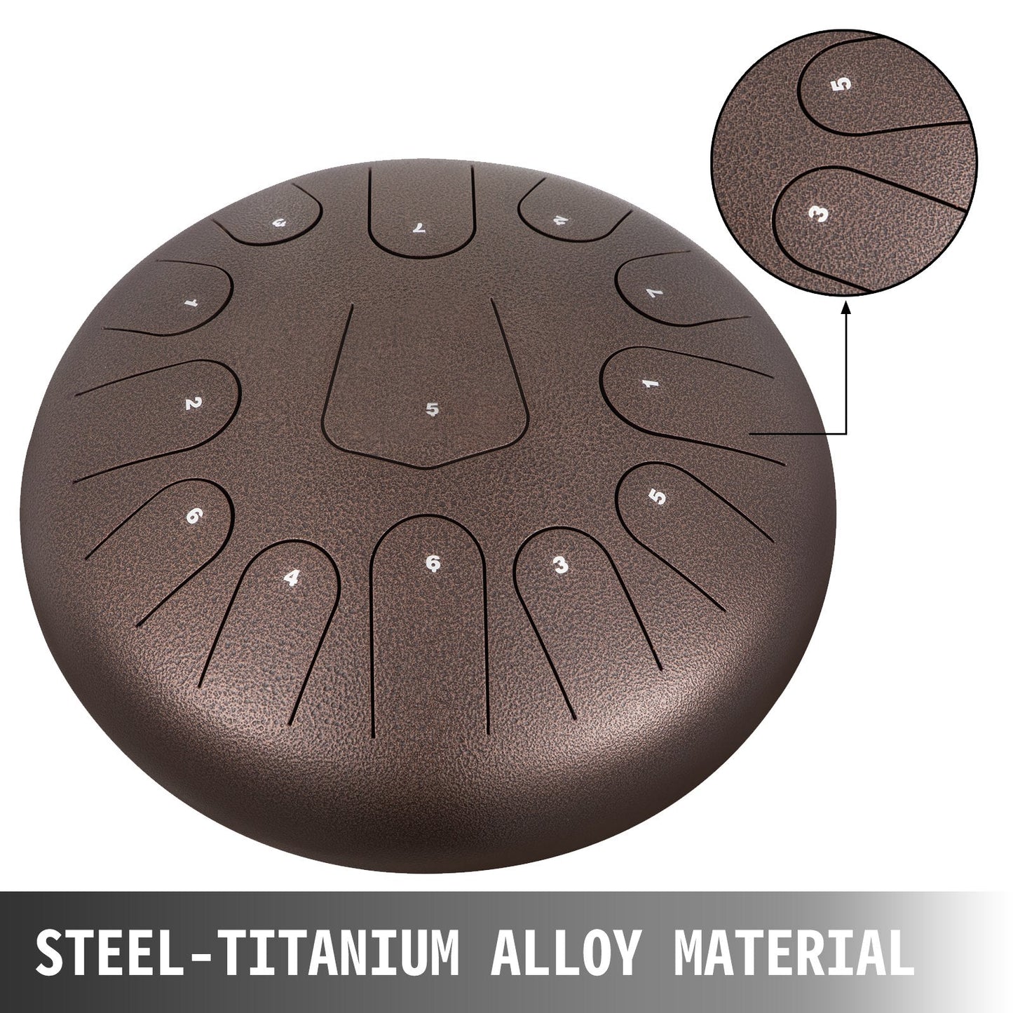 Steel Tongue Drum, 30cm, 13 Notes, C Major with Accessories, Chestnut Color