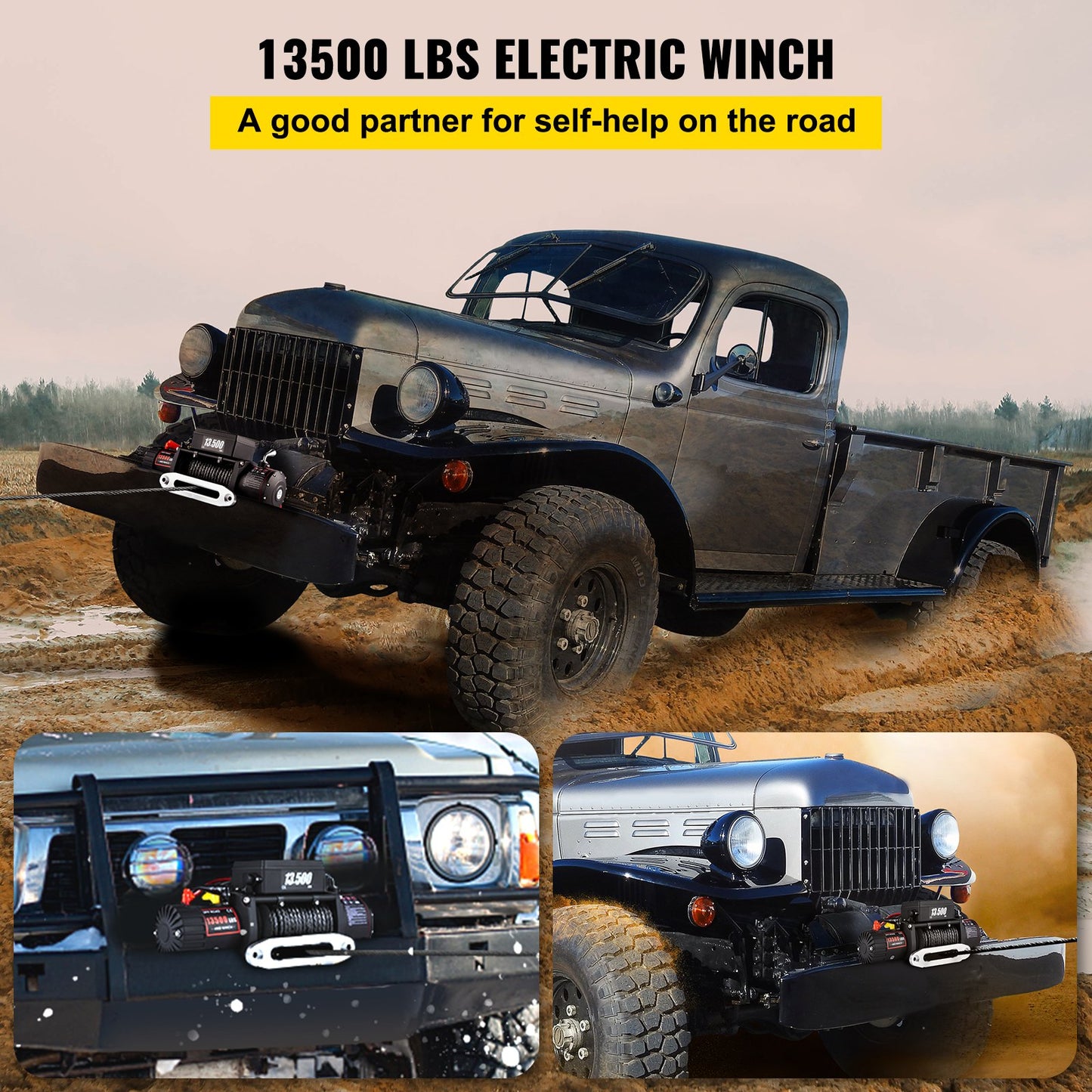 VEVOR 13500 LBS Electric Truck Winch12v Electric Winch ATV Synthetic Rope with Remote