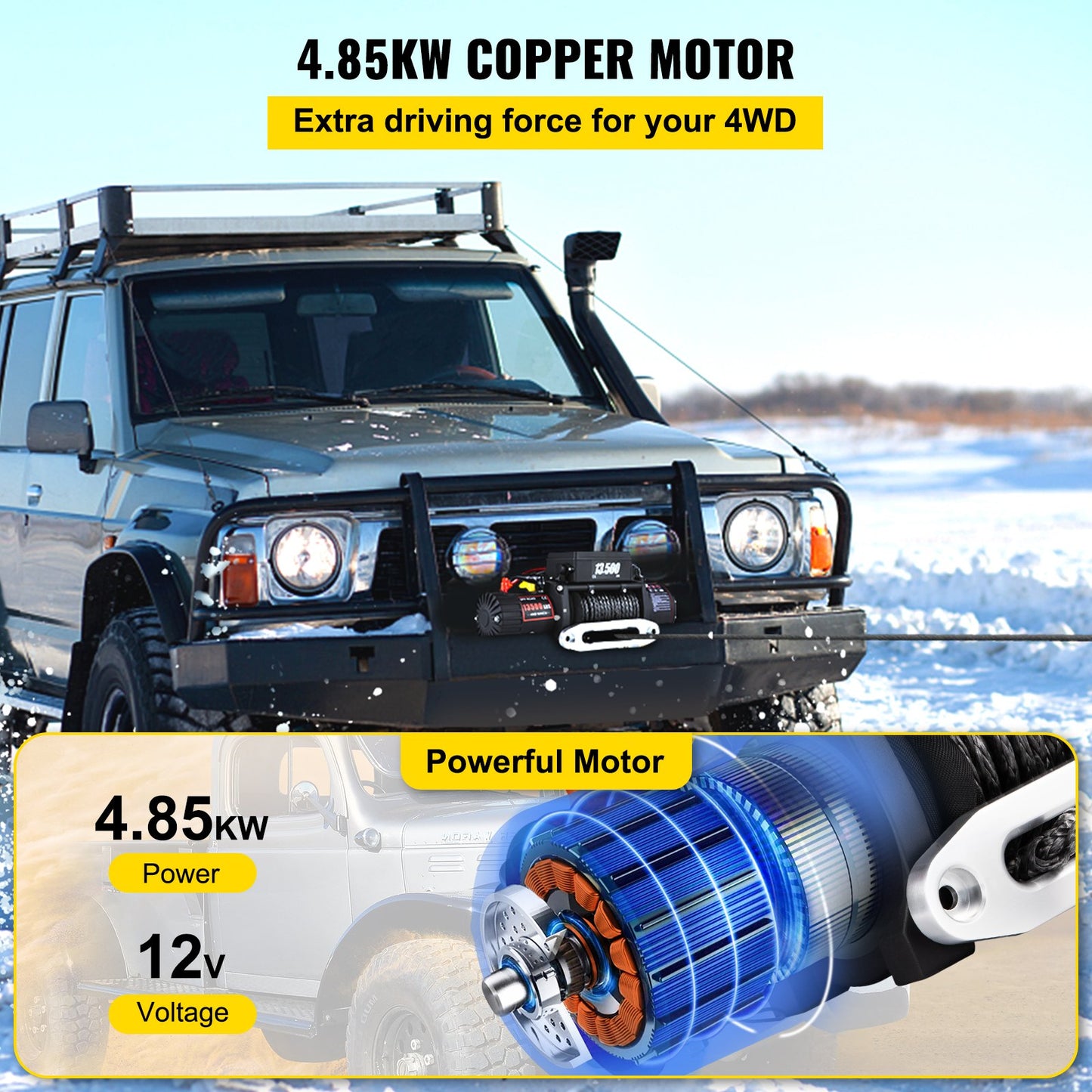 VEVOR 13500 LBS Electric Truck Winch12v Electric Winch ATV Synthetic Rope with Remote