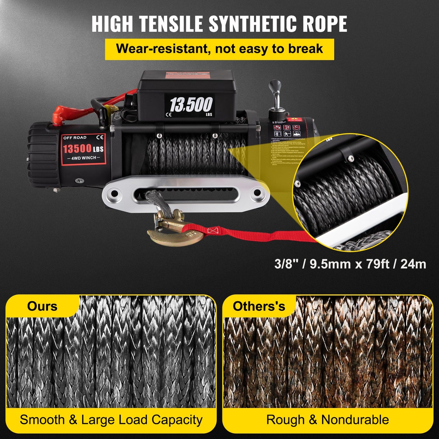 VEVOR 13500 LBS Electric Truck Winch12v Electric Winch ATV Synthetic Rope with Remote