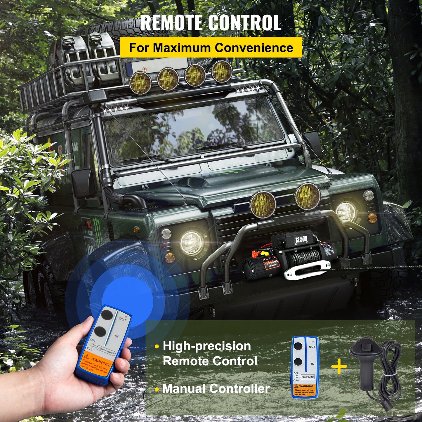 VEVOR 13500 LBS Electric Truck Winch12v Electric Winch ATV Synthetic Rope with Remote