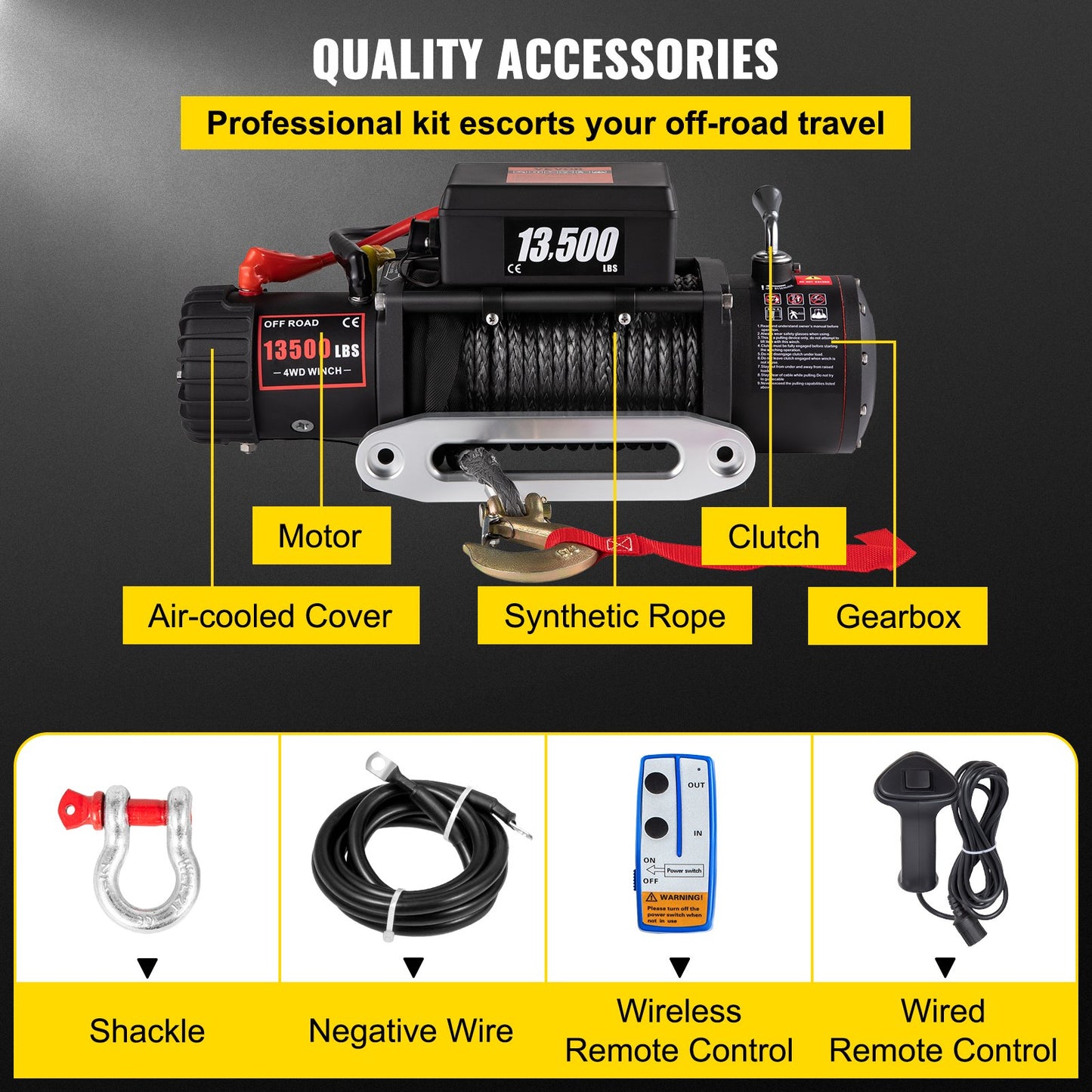 VEVOR 13500 LBS Electric Truck Winch12v Electric Winch ATV Synthetic Rope with Remote