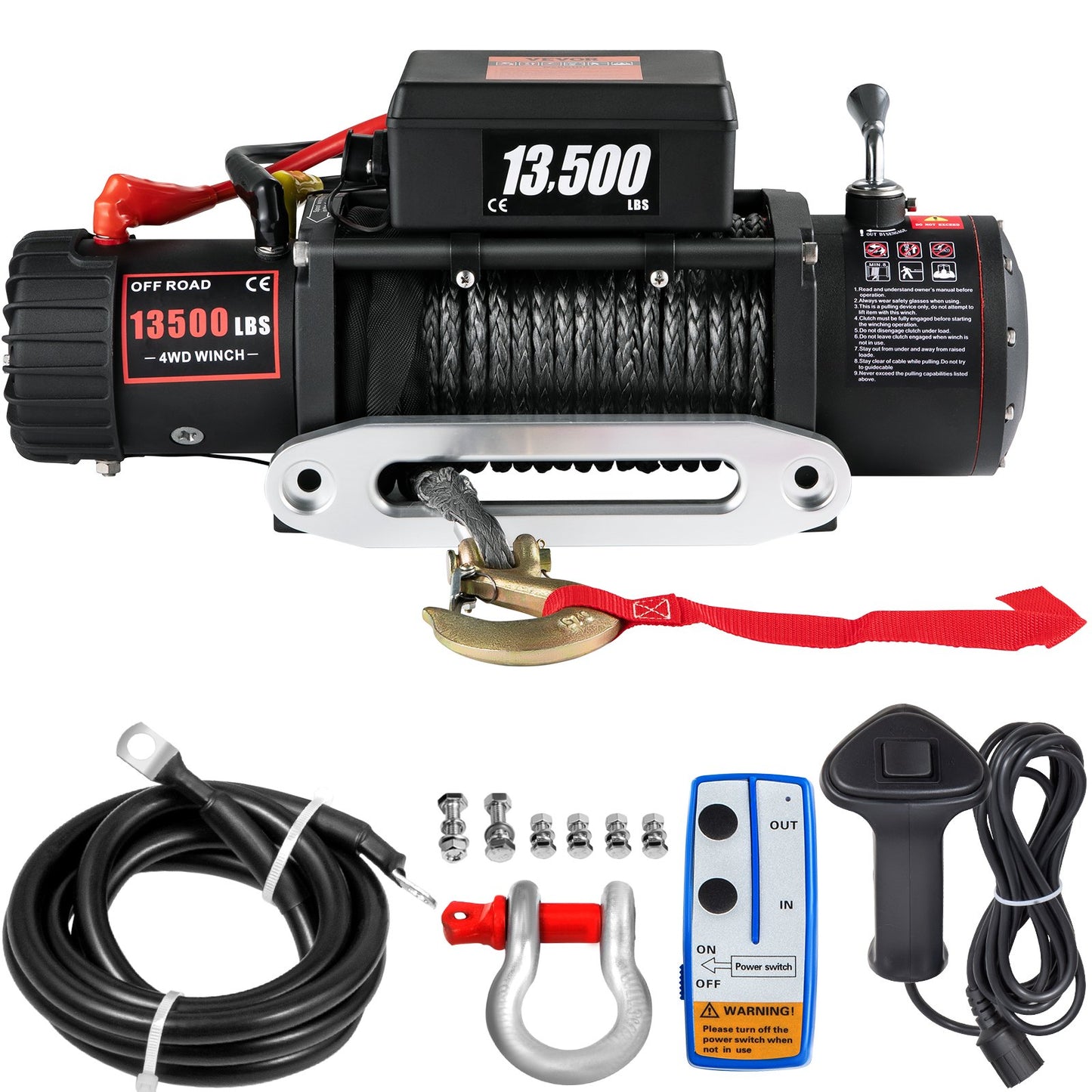 VEVOR 13500 LBS Electric Truck Winch12v Electric Winch ATV Synthetic Rope with Remote