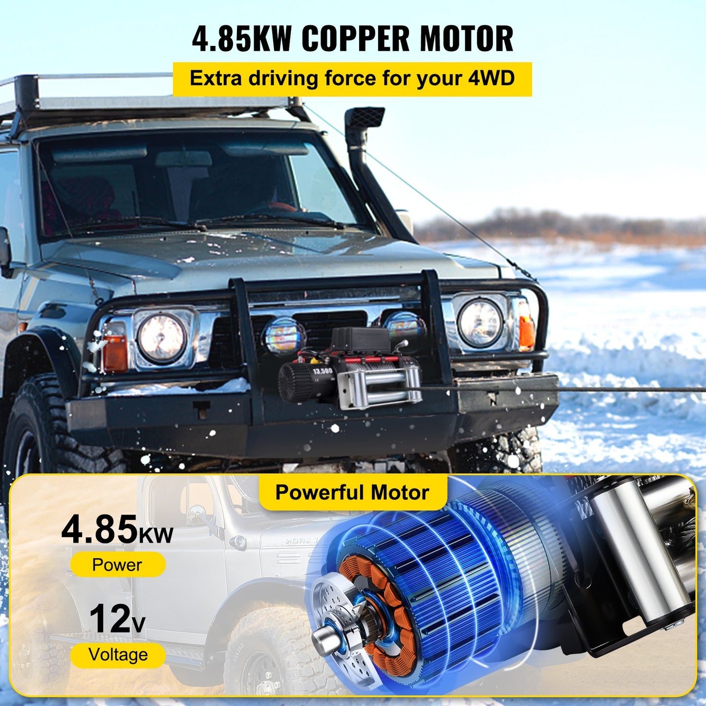 VEVOR Electric Winch Recovery 12v 13500Lb / 6125Kg,Electric Truck Winch with Handle