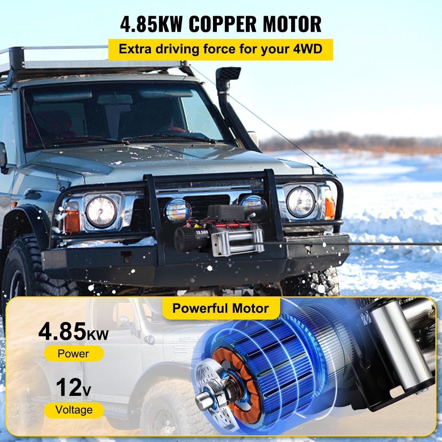 12V Electric Truck Winch, 6125Kg Capacity, with Remote & 24m Steel Cable