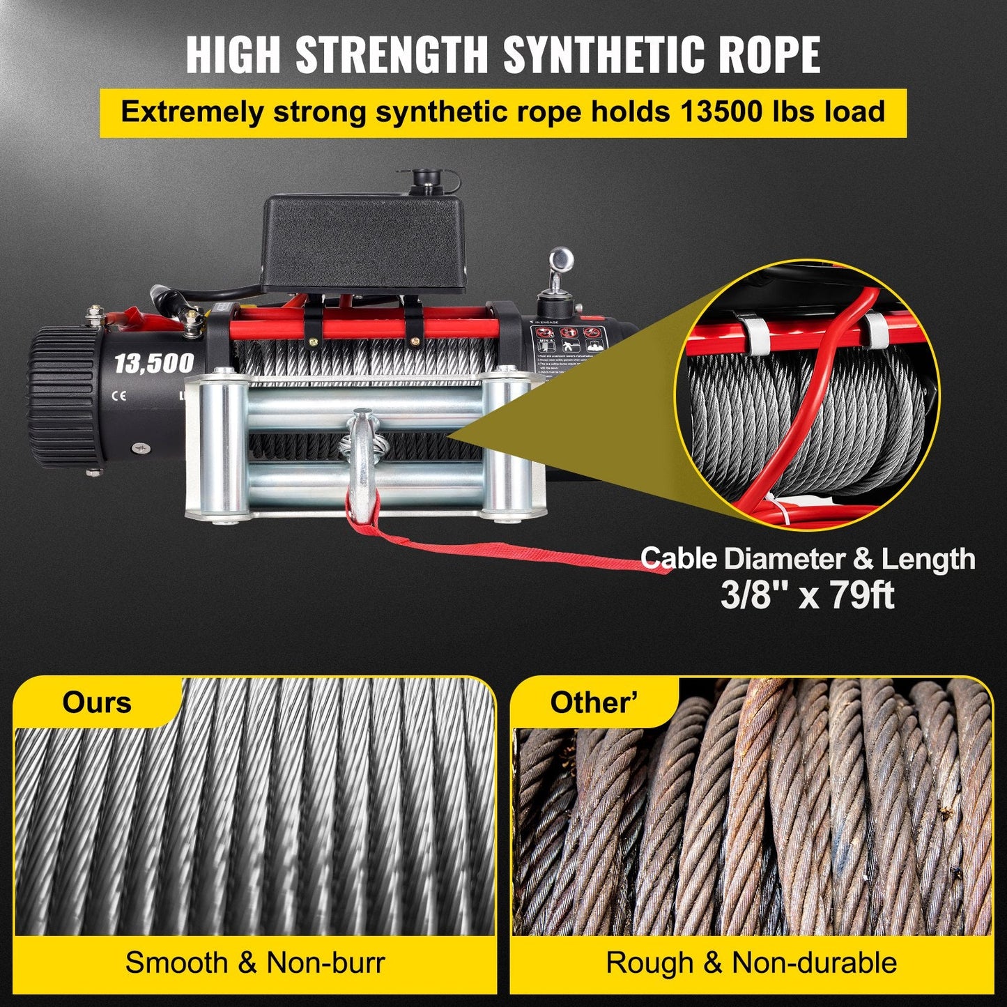 12V Electric Truck Winch, 6125Kg Capacity, with Remote & 24m Steel Cable