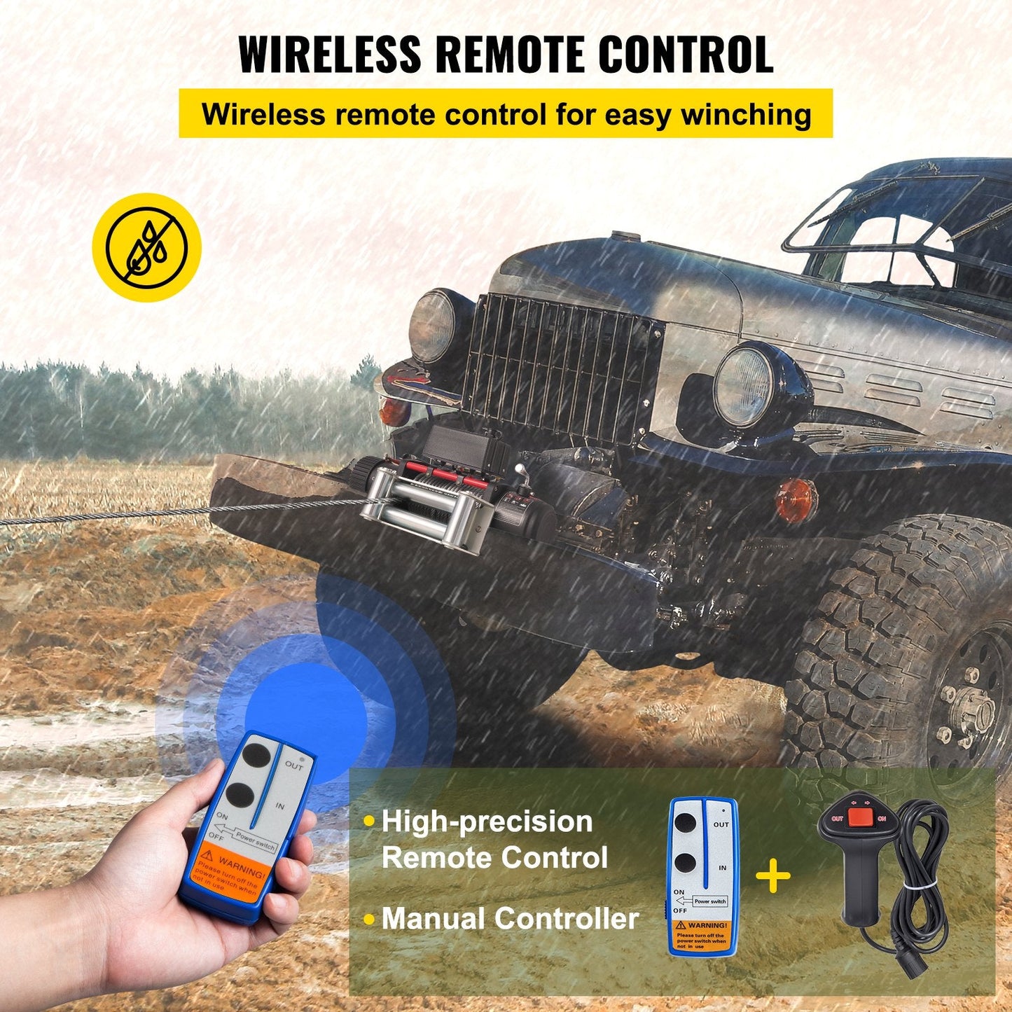 12V Electric Truck Winch, 6125Kg Capacity, with Remote & 24m Steel Cable