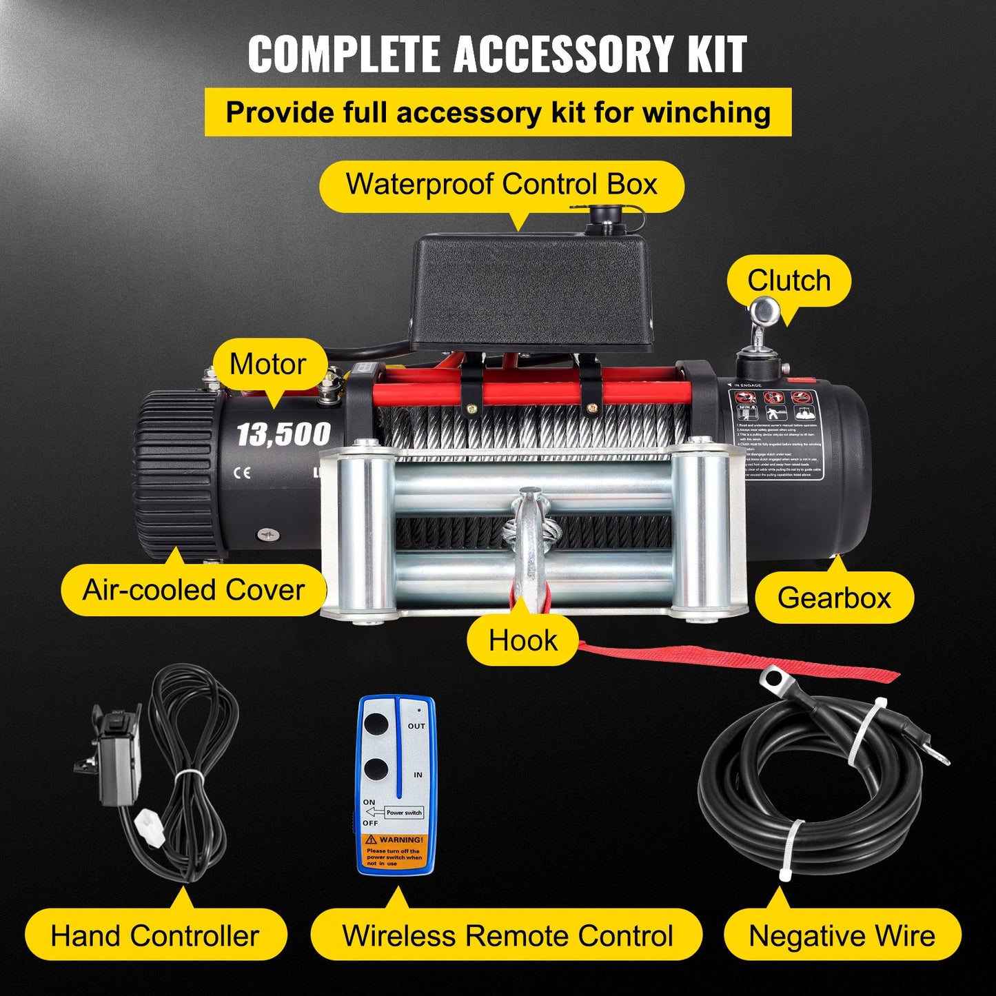VEVOR Electric Winch Recovery 12v 13500Lb / 6125Kg,Electric Truck Winch with Handle