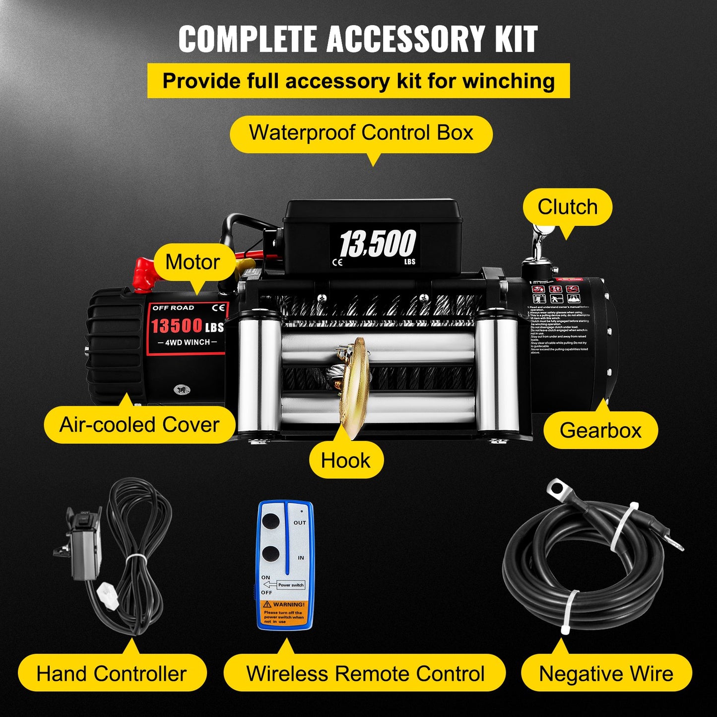 VEVOR Electric Winch 13500lb/6123kg, Steel Cable Recovery Winch 12V, Power Winch