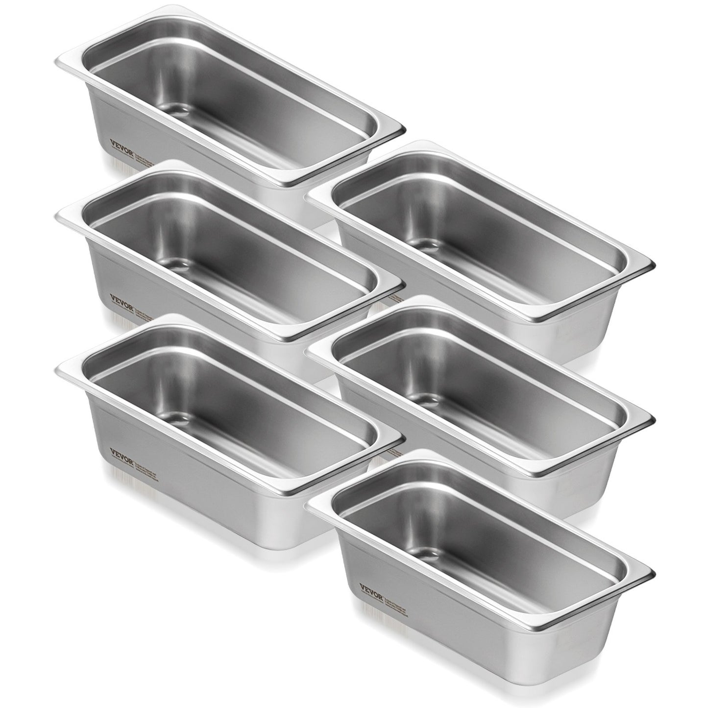 VEVOR 6 Pack Hotel Pans, 1/3 Size Anti-Jam Steam Pan, 0.8mm Thick Stainless Steel
