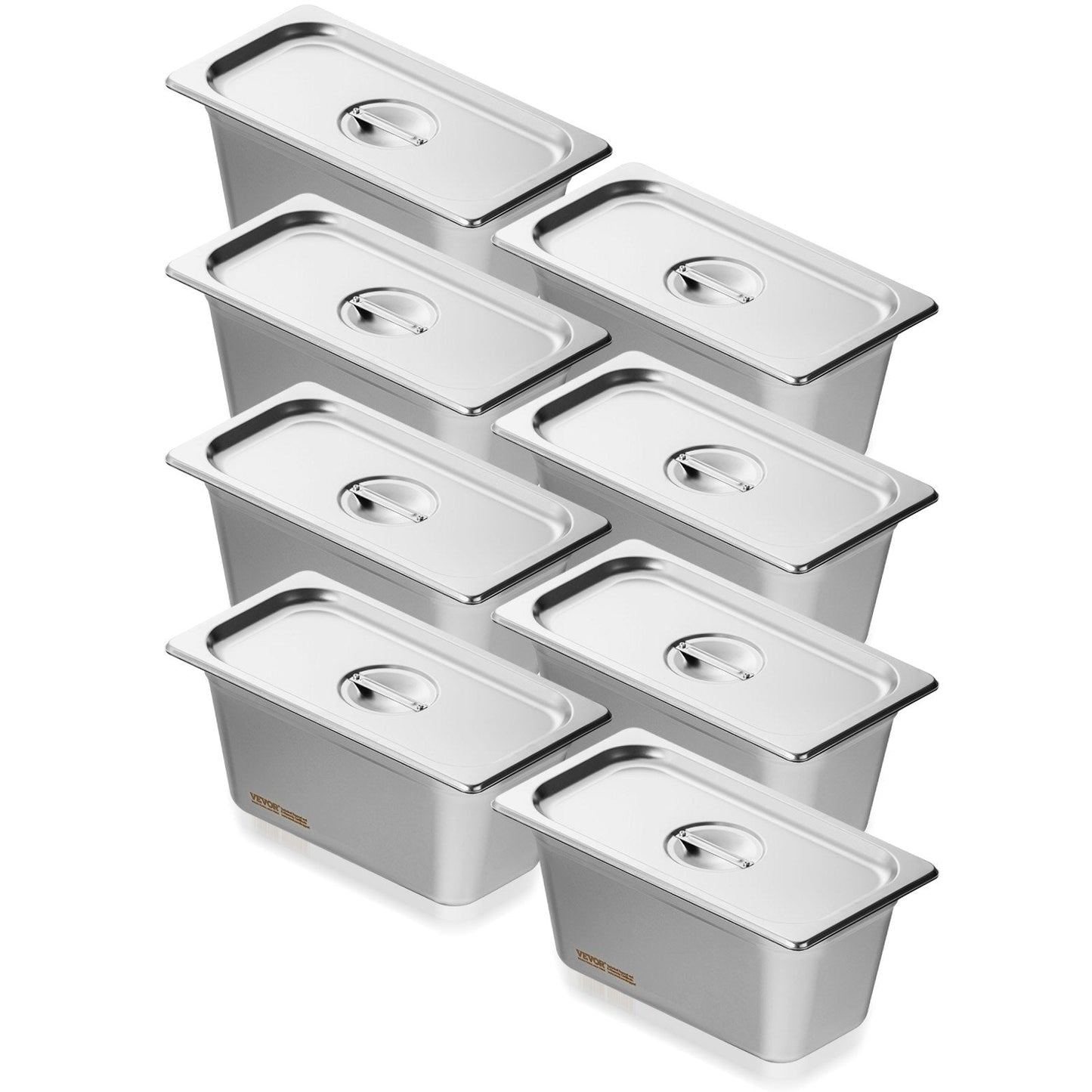 8-Pack Stainless Steel Hotel Pans with Lids, 1/3 Size, 6m Deep, 5.93L Capacity