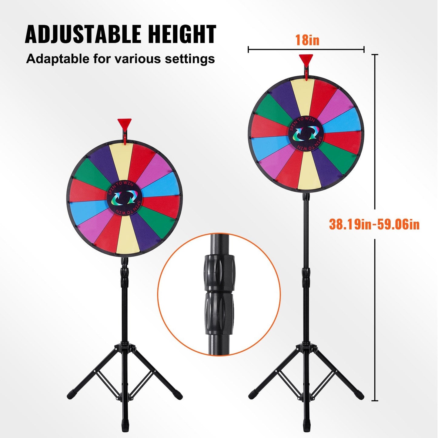 Portable 0.45m Color Prize Wheel with Adjustable Tripod Stand, 14 Slots