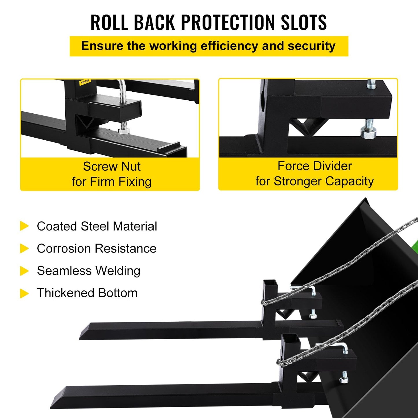 Heavy Duty Clamp-On Pallet Forks for Tractors, 907 kg Capacity, 0.85 Meter Length