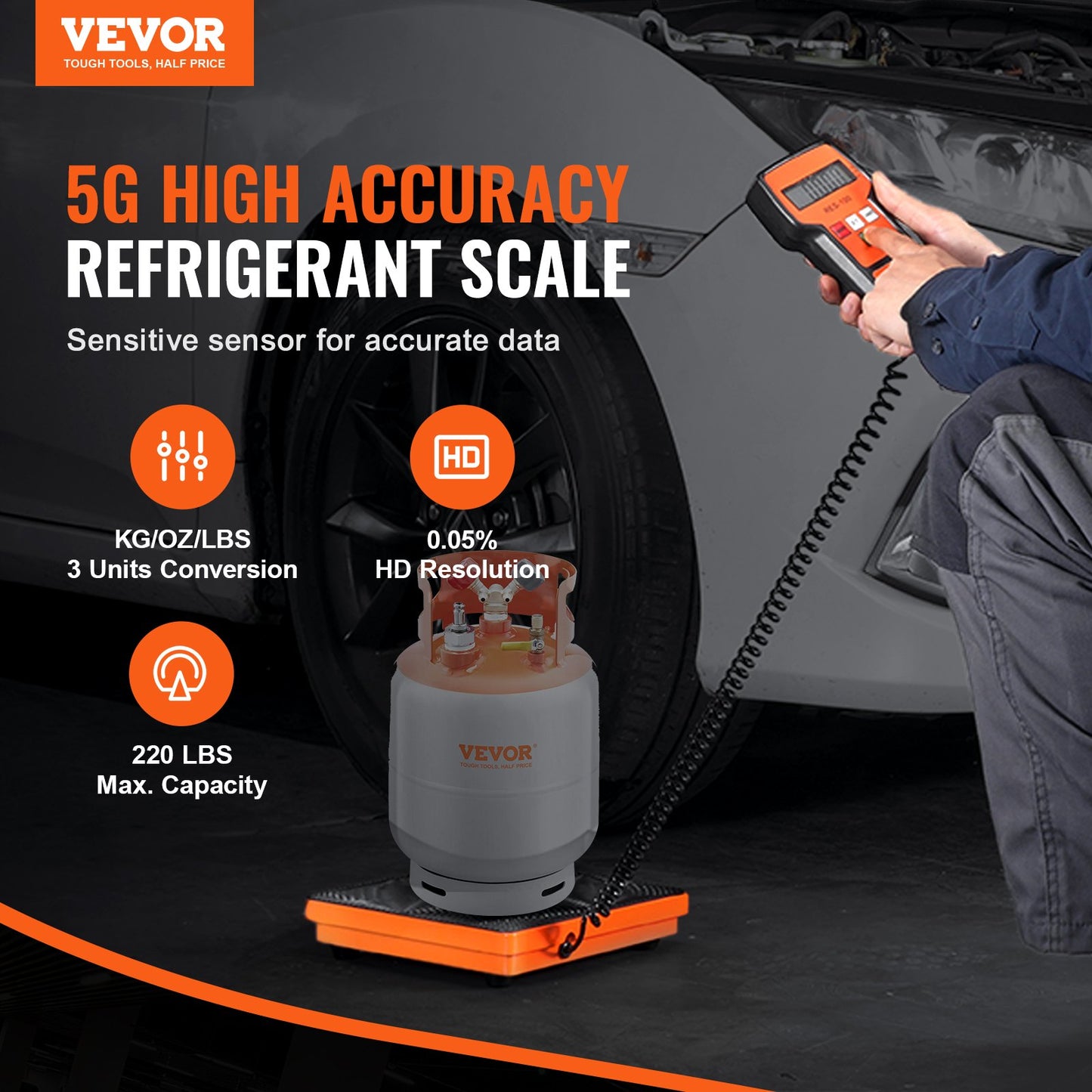 VEVOR Refrigerant Scale 220 LBS HAVC Charging Recovery Freon Scale, with Wired Remote