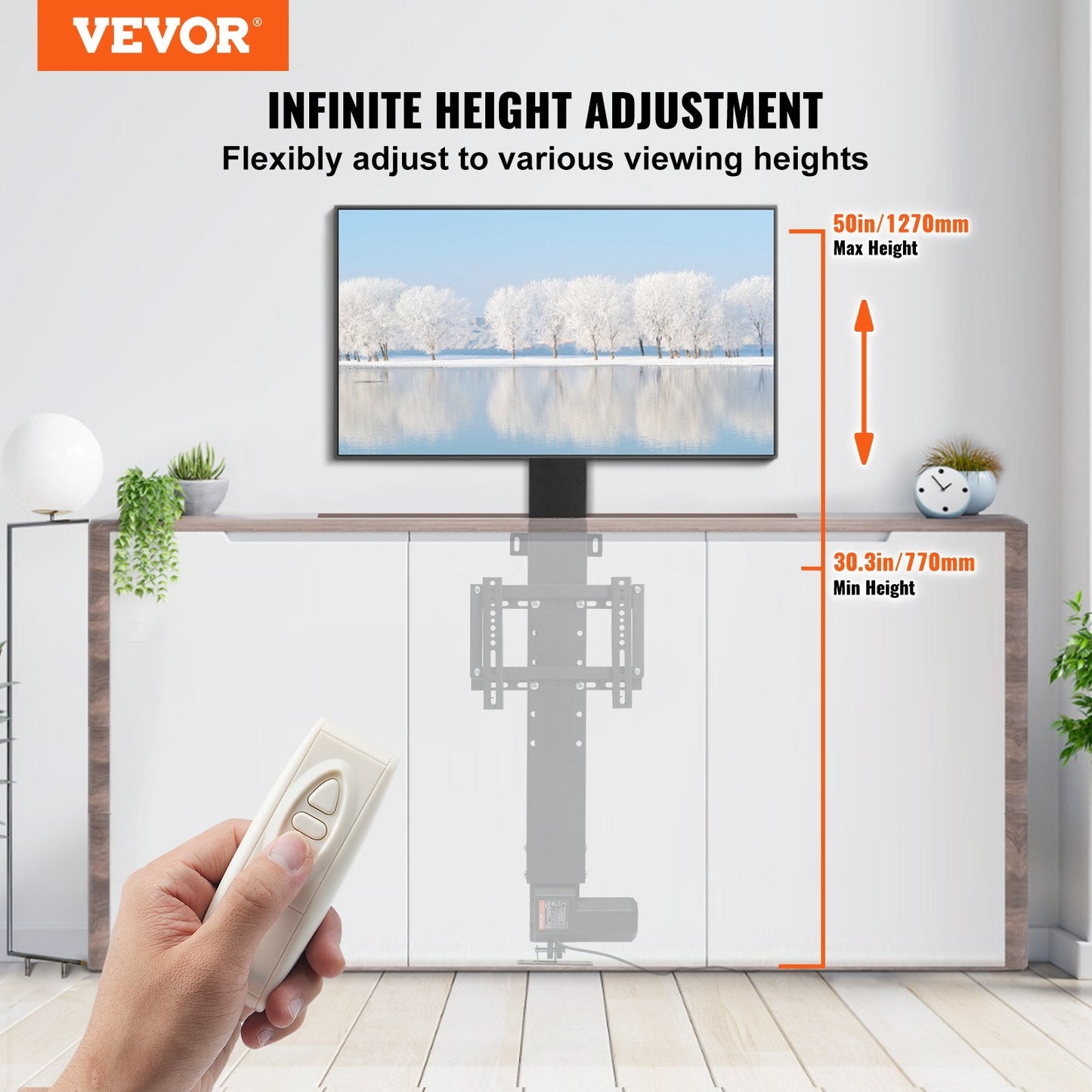 Automatic TV Lift Bracket with Remote, 0.71-1.27m Height Adjustable, 60kg Capacity