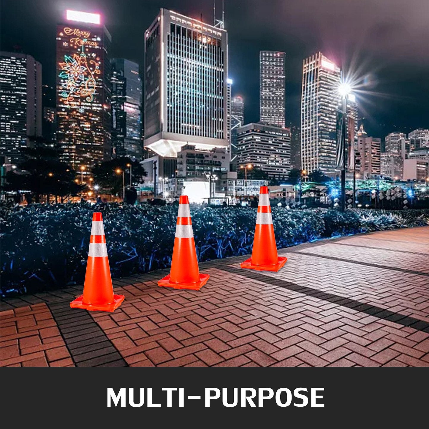 6-Pack 0.71m Orange PVC Traffic Safety Cones with Reflective Collars