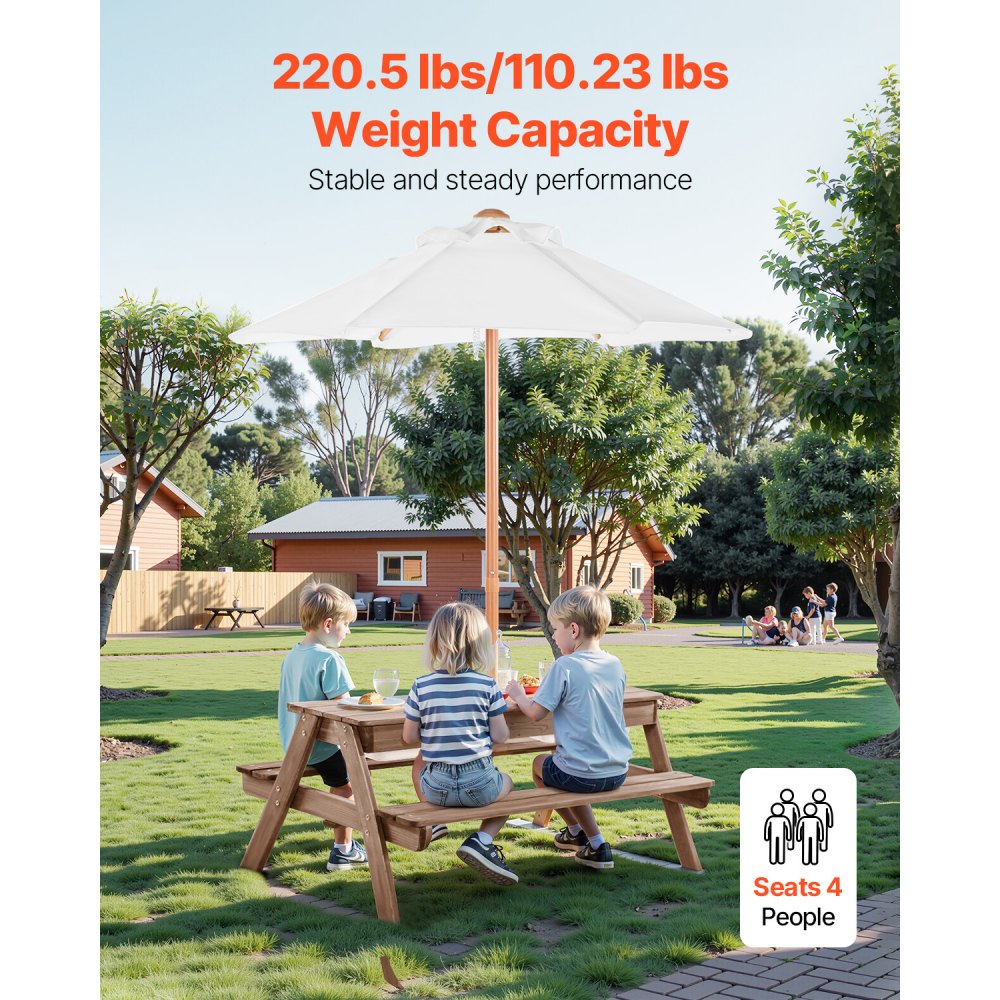 VEVOR Picnic Table Wooden Tables and Bench Set Umbrella Garden Indoor Outdoor