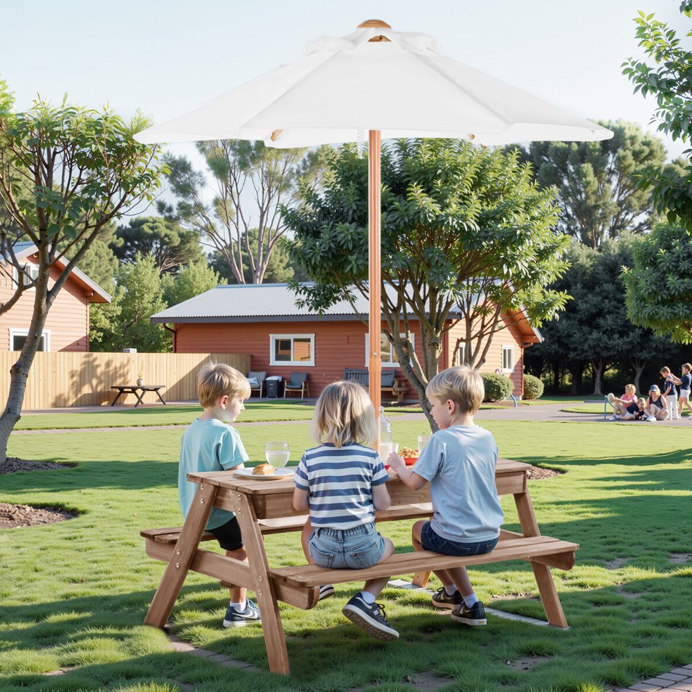 VEVOR Picnic Table Wooden Tables and Bench Set Umbrella Garden Indoor Outdoor