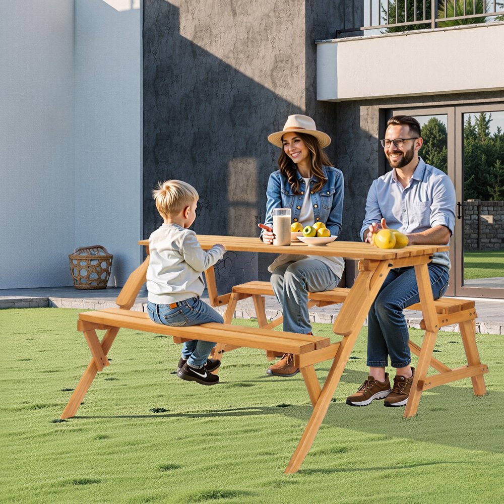 VEVOR 2-in-1 Transforming Interchangeable Picnic Table Wooden Table Bench Set