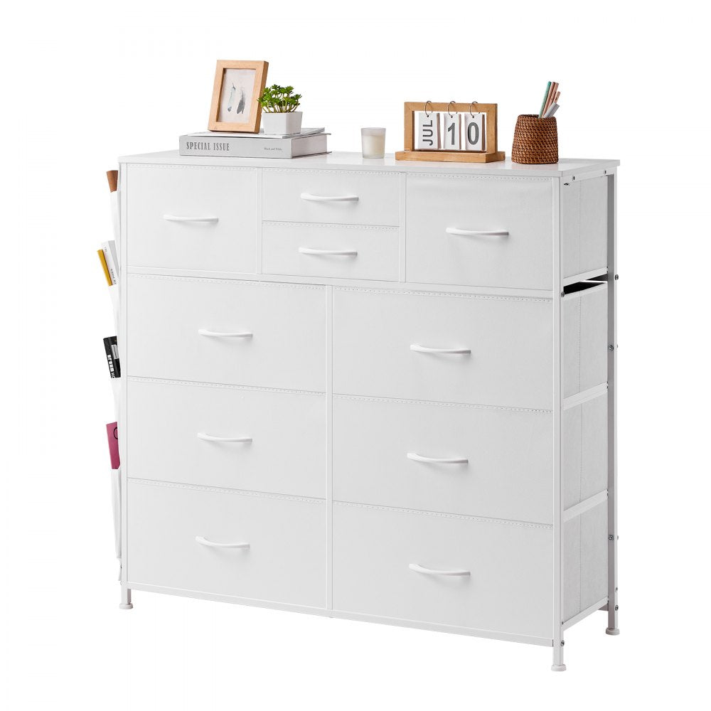 VEVOR 10 Drawer Dresser Fabric Storage Drawers Fabric Bins & Steel Frame White