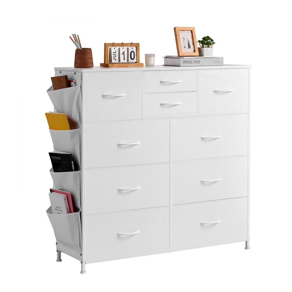 VEVOR 10 Drawer Dresser Fabric Storage Drawers Fabric Bins & Steel Frame White