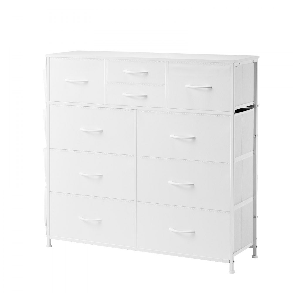 VEVOR 10 Drawer Dresser Fabric Storage Drawers Fabric Bins & Steel Frame White