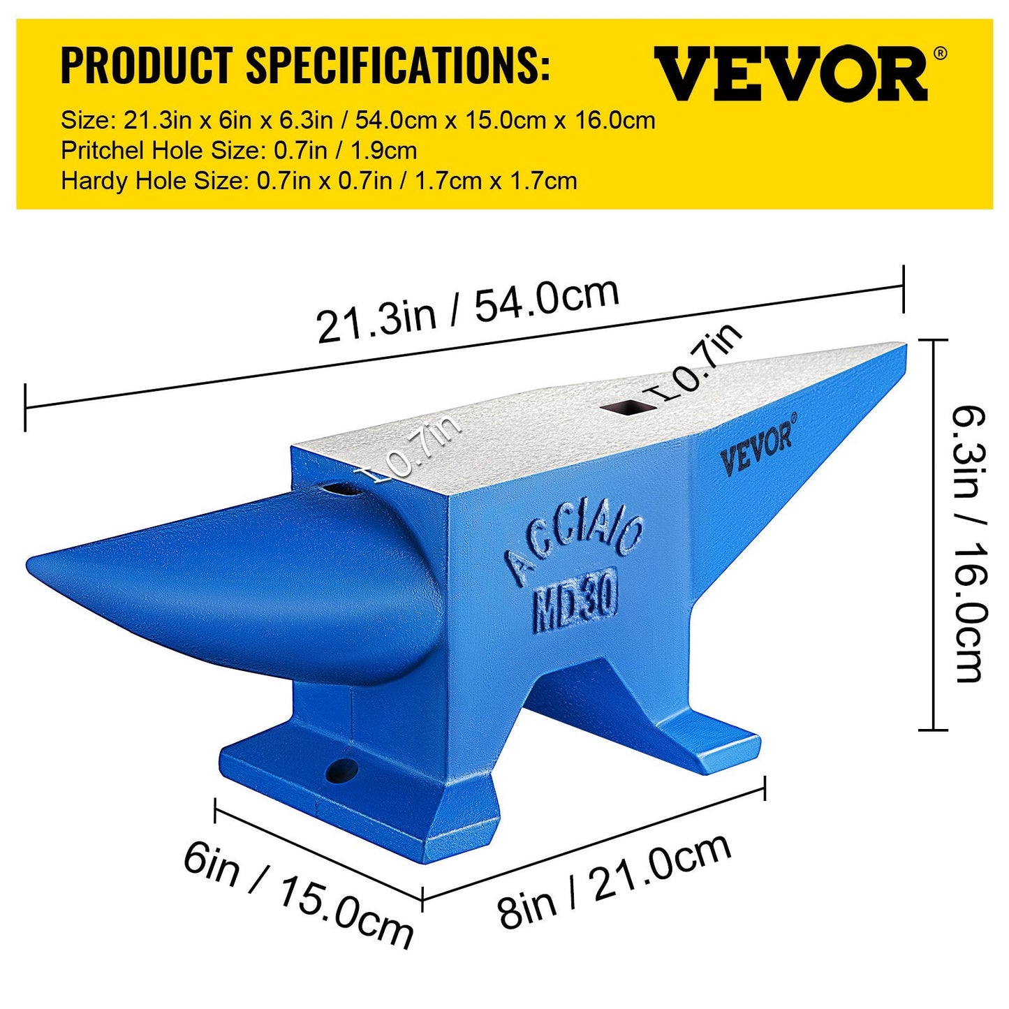 30kg Steel Horn Anvil for Blacksmithing, Portable and Durable Design